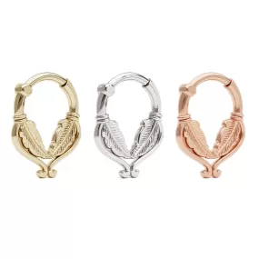 14K Gold Double Feather Daith Ring