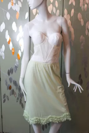 1960s Pale Green Ruffle Hem Slip Skirt, 28-30" Waist