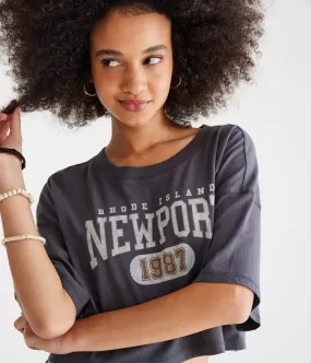 Aeropostale Womens' Newport Cropped Boyfriend Graphic Tee - Light Grey - Size XL - Cotton - Teen Fashion & Clothing Chateau Grey