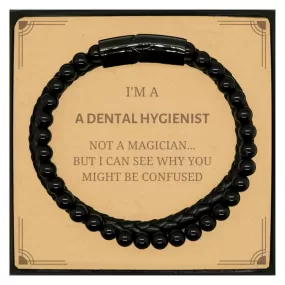 Badass Dental Hygienist Gifts, I'm Dental Hygienist not a magician, Sarcastic Stone Leather Bracelets for Dental Hygienist Birthday Christmas for  Men, Women, Friends, Coworkers