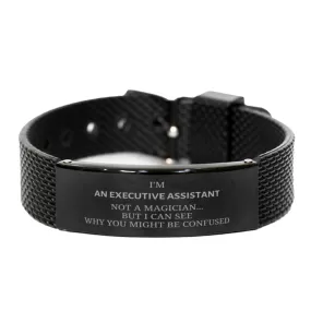 Badass Executive Assistant Gifts, I'm Executive Assistant not a magician, Sarcastic Black Shark Mesh Bracelet for Executive Assistant Birthday Christmas for  Men, Women, Friends, Coworkers