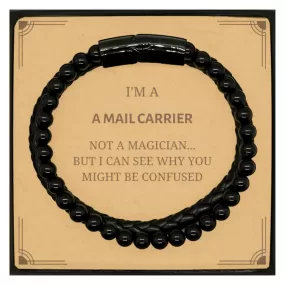 Badass Mail Carrier Gifts, I'm Mail Carrier not a magician, Sarcastic Stone Leather Bracelets for Mail Carrier Birthday Christmas for  Men, Women, Friends, Coworkers