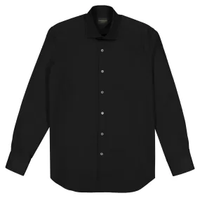 Black Cotton Poplin Spread Collar Shirt