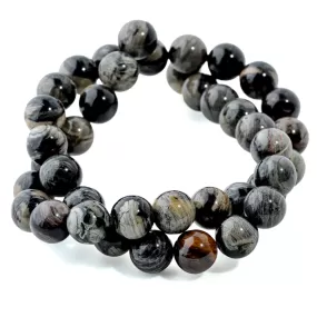 Black Silver Leaf Jasper 10mm Round - 15-16 Inch