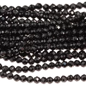 Black Spinel 2mm Faceted Round - 15-16 Inch