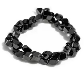 Black Spinel 5x8mm Step Cut Faceted Twisted Bead- 15-16 Inch