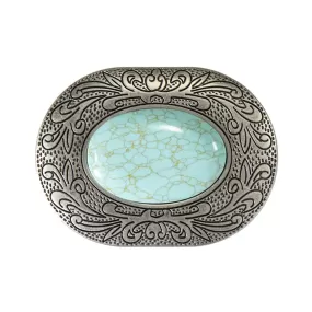 Blazin Roxx Ladies Oval TQ Stone Scroll AS Belt Buckle