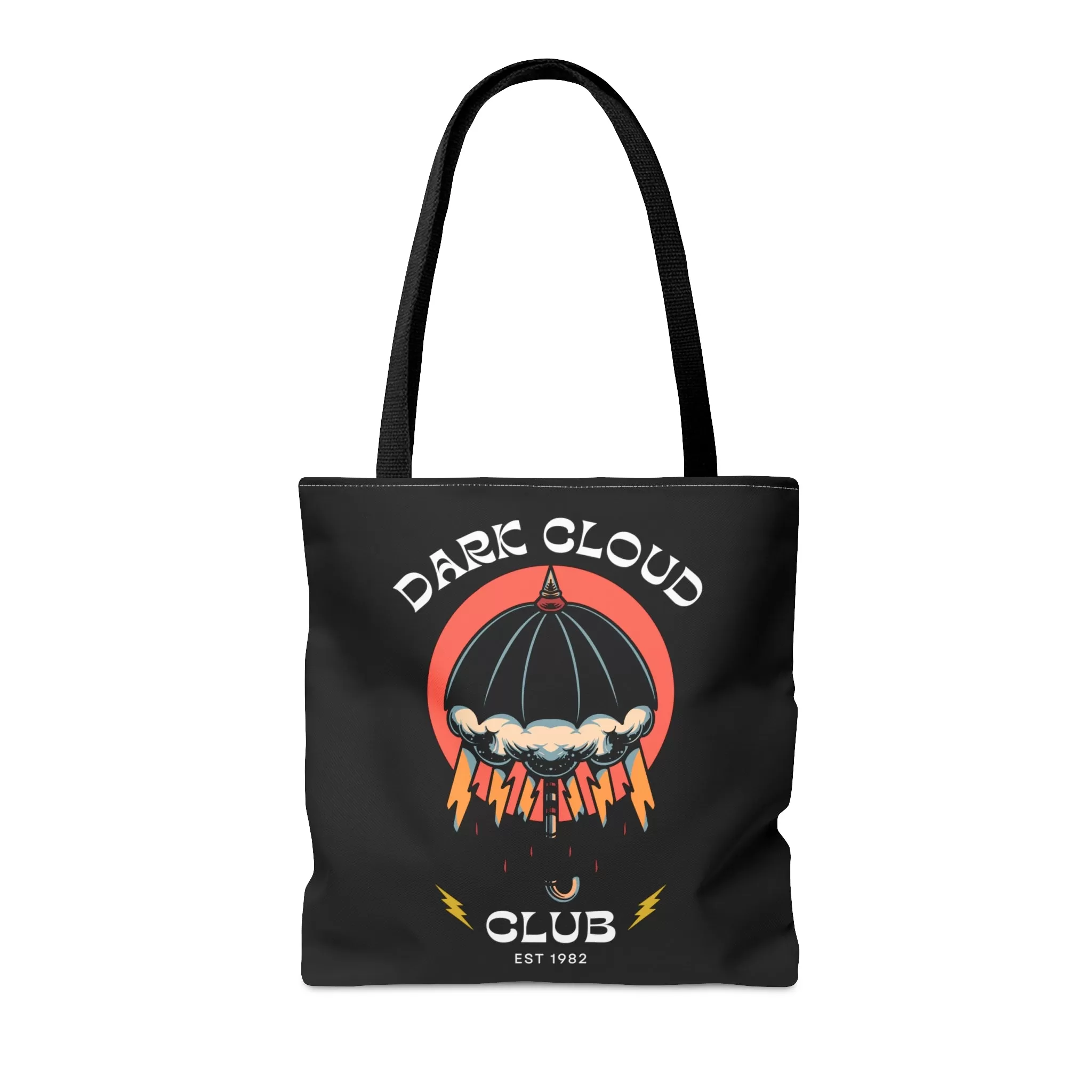 Dark Cloud Umbrella Lightning Tattoo Tote Bag in Black / Vintage American Old School Traditional Tattoo Flash  / Punk Rock Beach Shopping