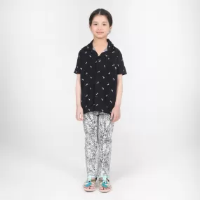 Girls Black Lilen Printed Shirt