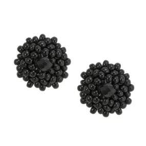 Hand Beaded Post Earrings - Black