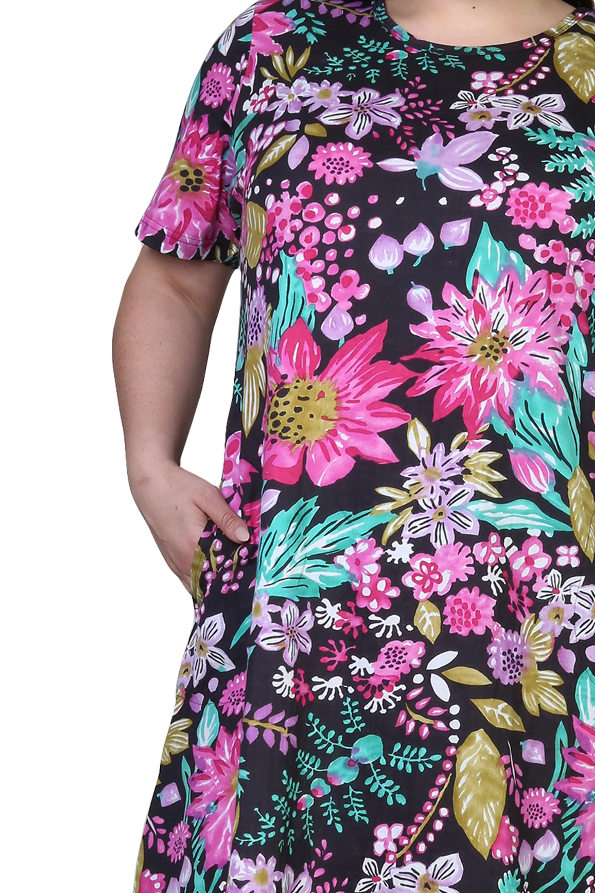 La Cera Black and Fuchsia Plus Size A-Line Knit Dress