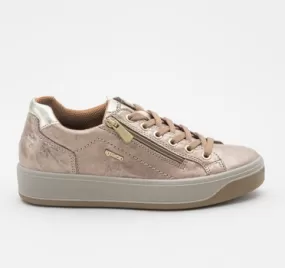 Ladies IGI & Co Lace Up Sneakers Platform Taupe Metallic Combo Zip 4668855 sale