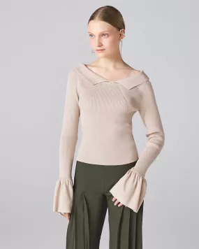 Linen Beige Fan Knit Top