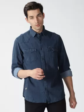 MEN'S BLUE SOLID SLIM FIT SHIRT