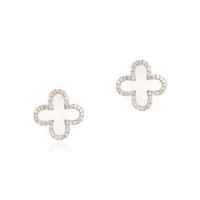 Mother of Pearl and Diamond Halo Clover Earrings