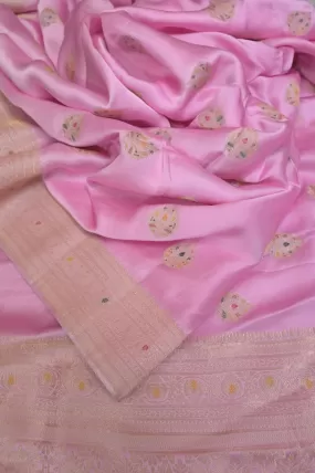 Pink Color Mashru Banarasi Saree with Meenakari Work