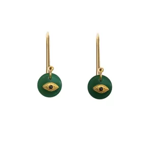 Pyramid Eye Earrings, Green/Gold (pair)