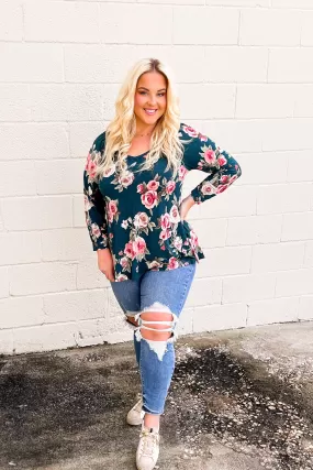 Right On Time Floral Top, Hunter Green