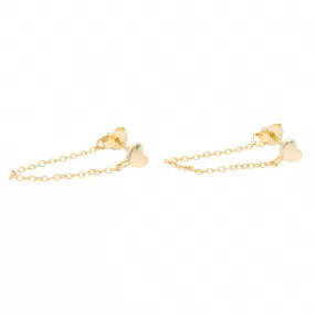 Sterling Silver Heart with Chain Stud Earrings - Gold