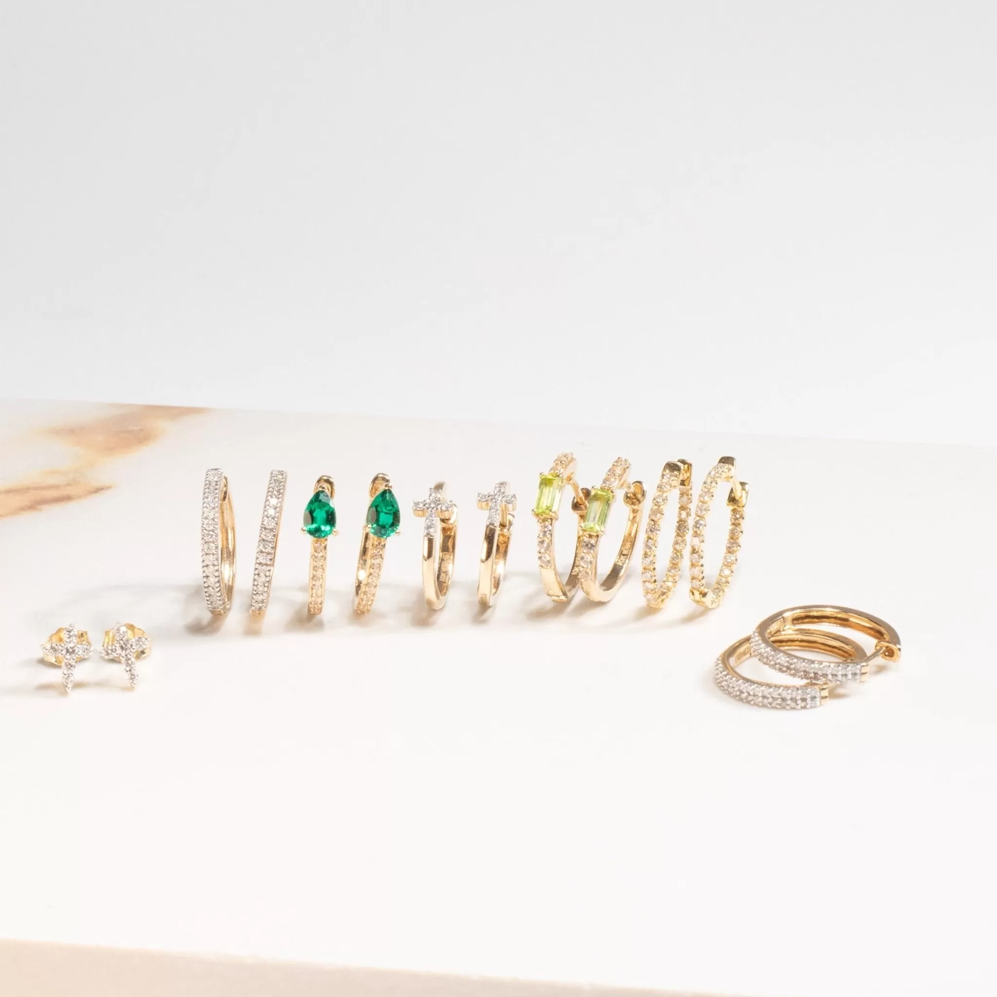 Teardrop Shaped Emerald and White Sapphire Hoop Earrings