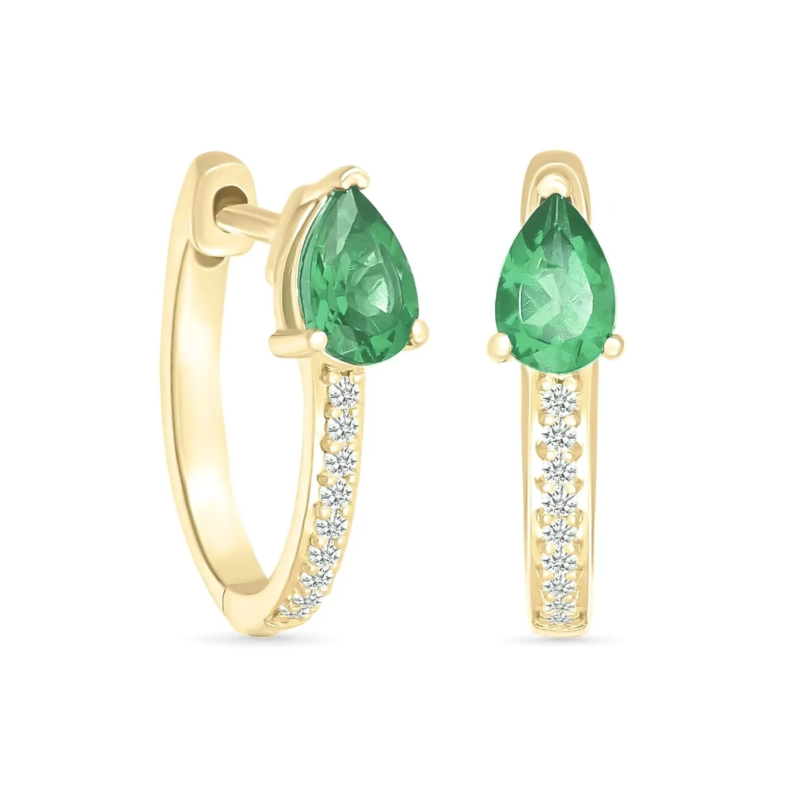 Teardrop Shaped Emerald and White Sapphire Hoop Earrings