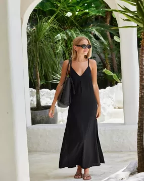 The Mykonos - Solid Black Linen Beach Dress