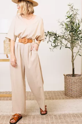 V-neck Cinched Waist Wide Leg Jumpsuit (S-L)