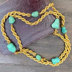 Vintage Turquoise Rope Chain Necklace