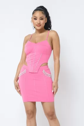 Wholesale Rhinestone Cami Skirt Set