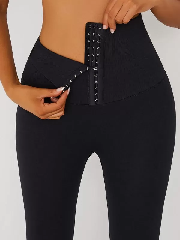 ZASUWA Female Black Leggings Add Velvet Padded High Waist Corset Leggings